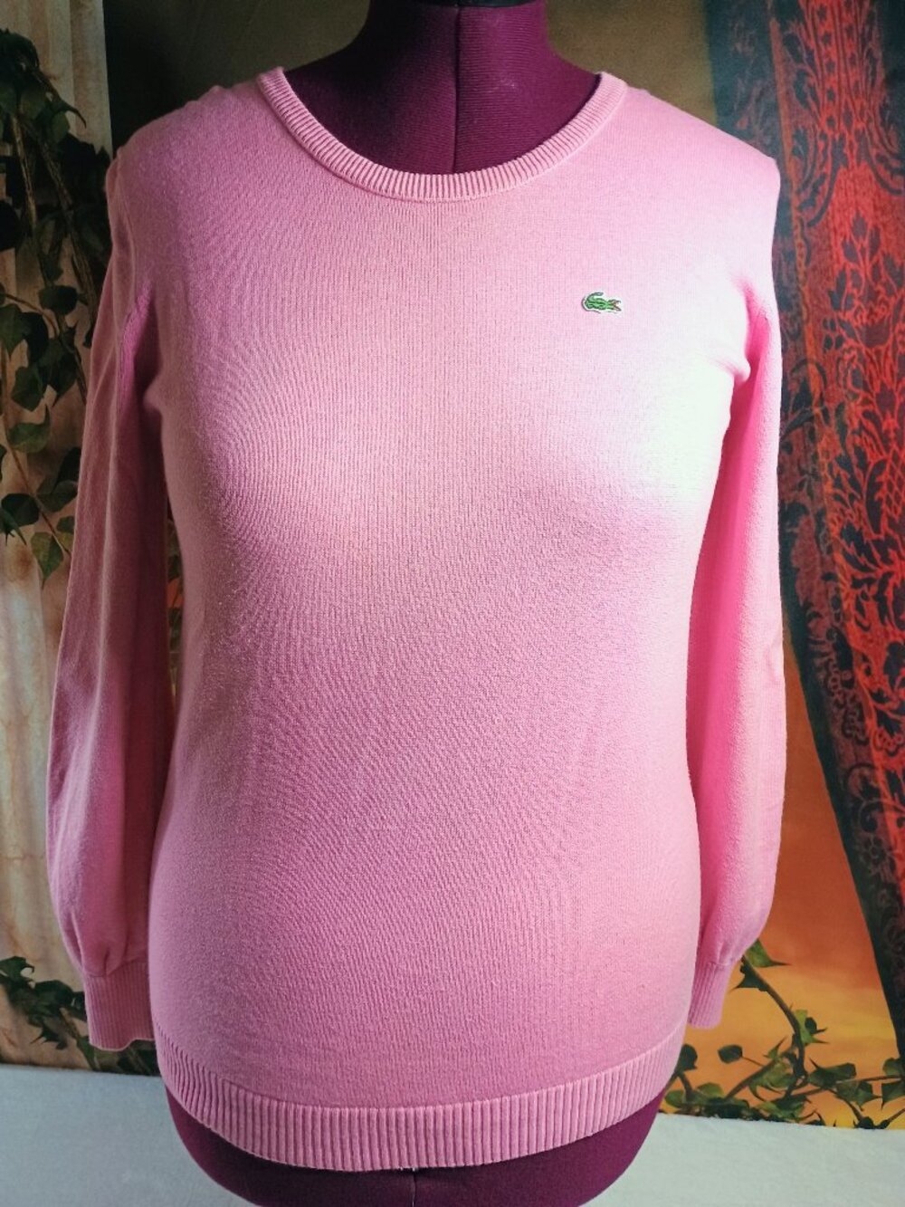 EUC Lacoste Size 44 / L Pink Cotton Cashmere Blend Classic Crew Neck Sweater